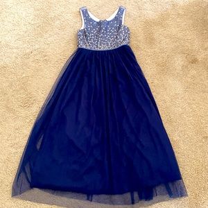 Girls embellished navy gown/dress Size 7